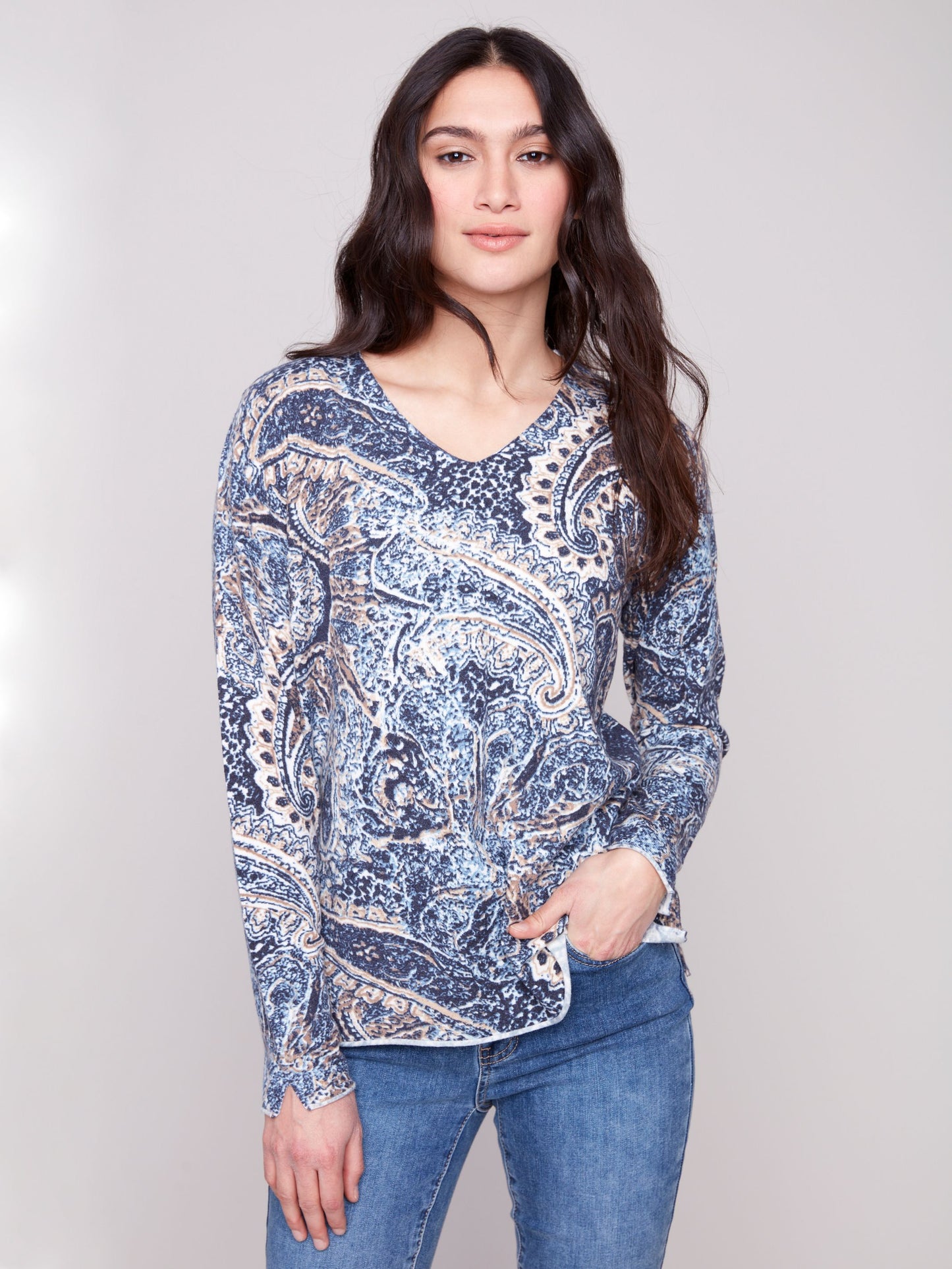 Printed V Neck Sweater