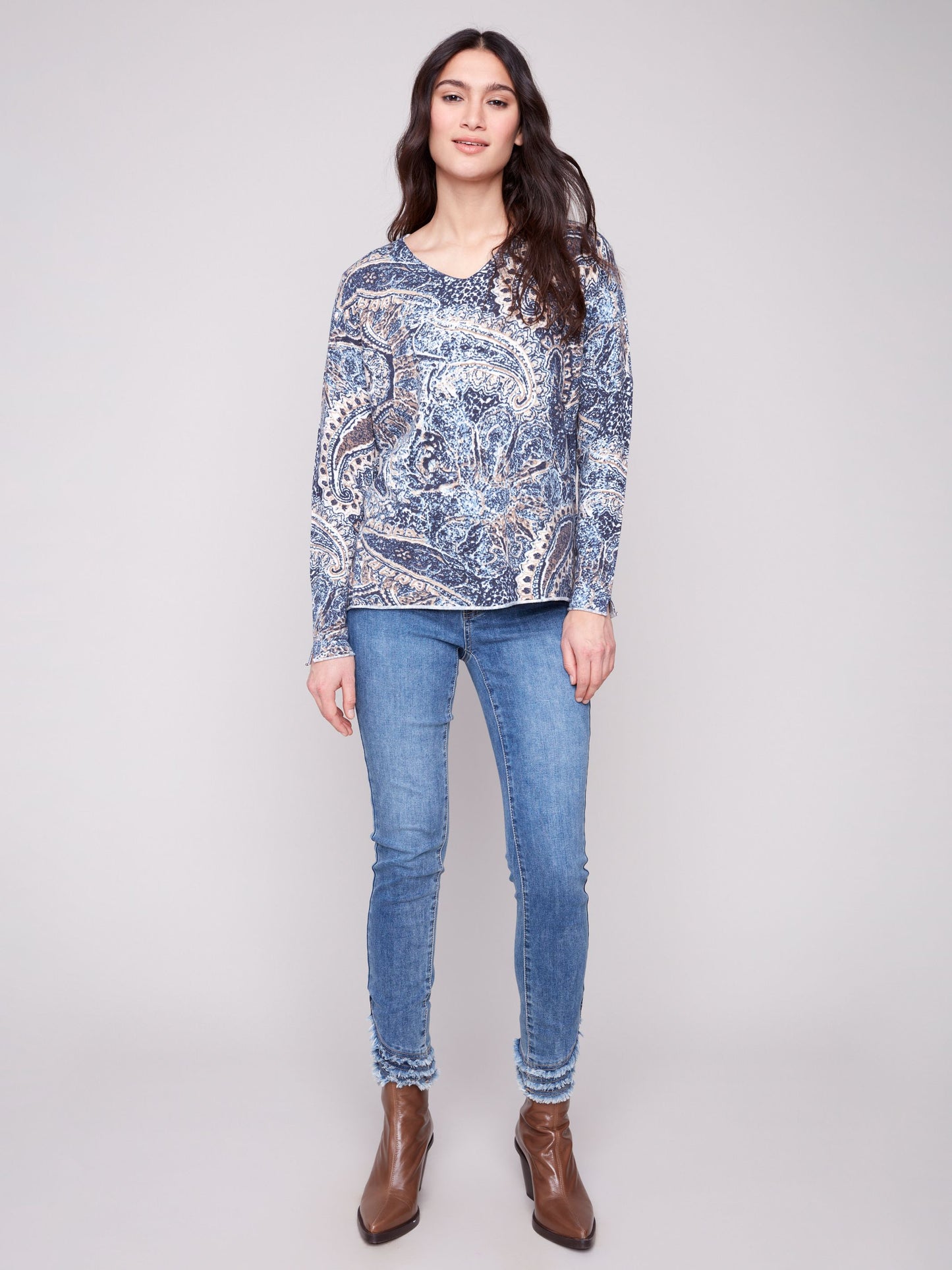 Printed V Neck Sweater