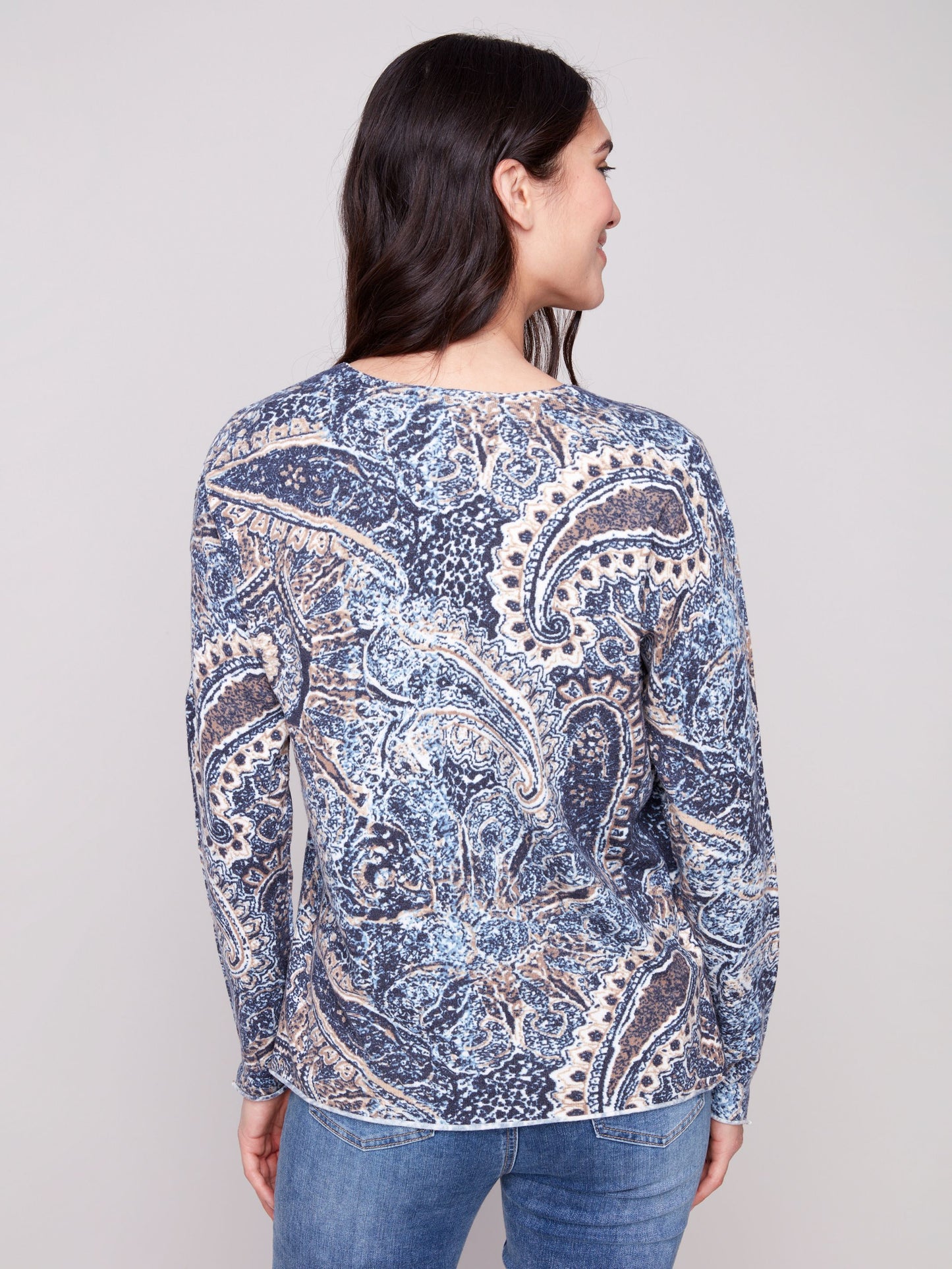Printed V Neck Sweater