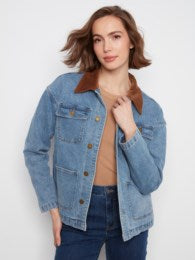 Denim Barn Jacket with Contrast Corduroy Collar