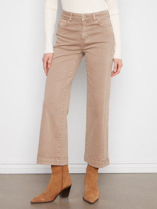 Wide Leg Twill Pants with Side
Panel Detail Latte