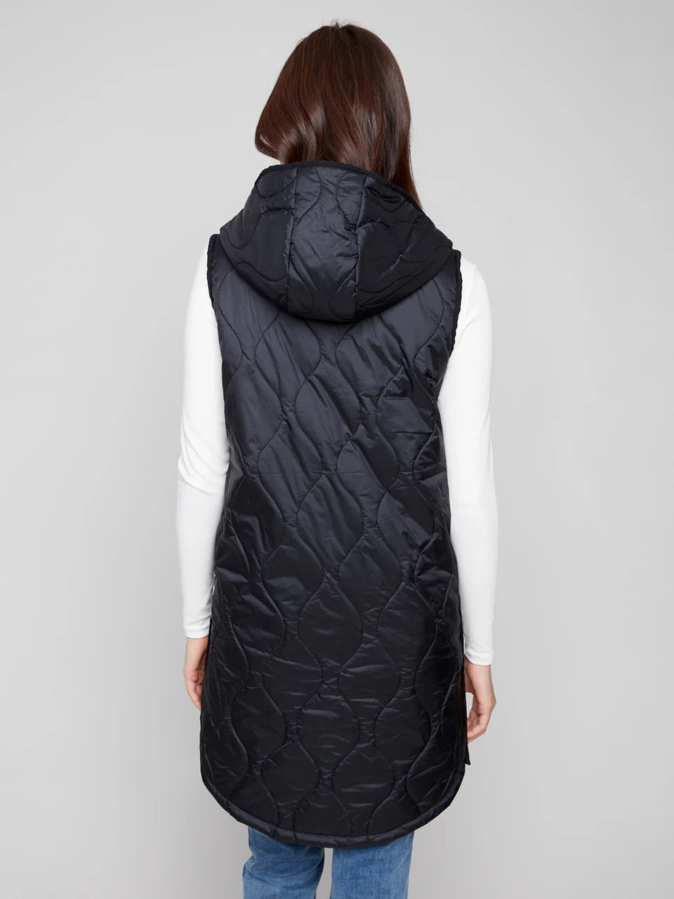 Pearl Long Hooded Vest Black