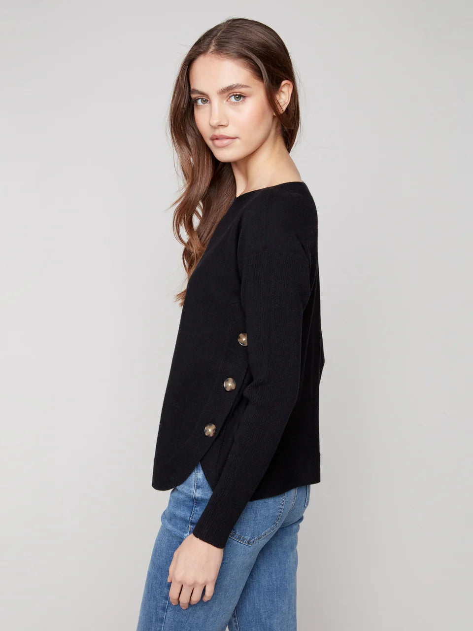 Boat Neck Sweater With Side Buttons