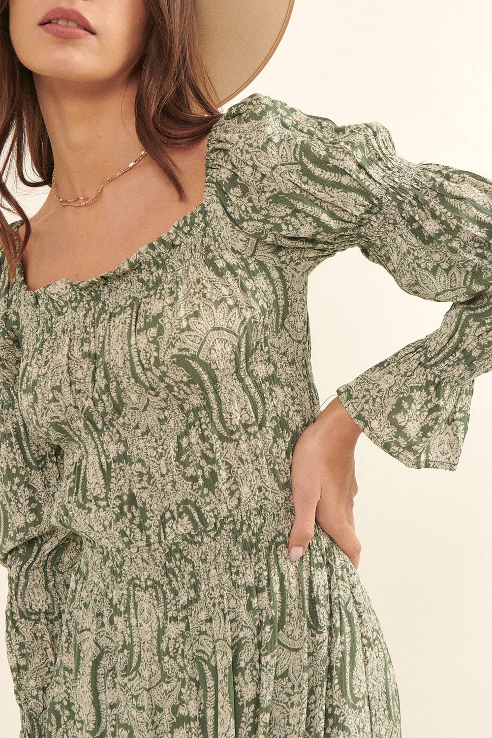Paisley Square Neck Long Sleeve Maxi Dress