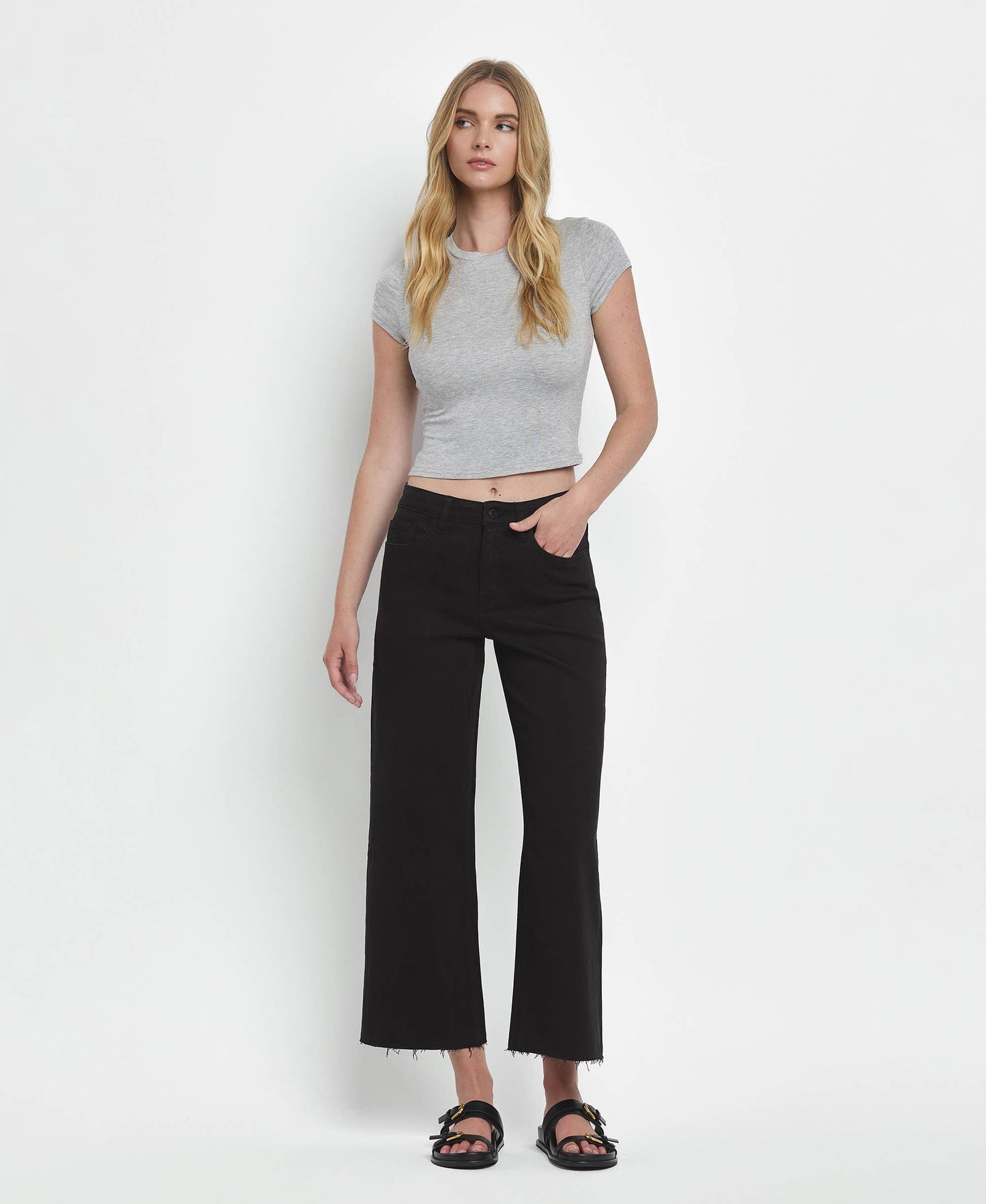 HIGH RISE BLACK CROP WIDE LEG JEANS