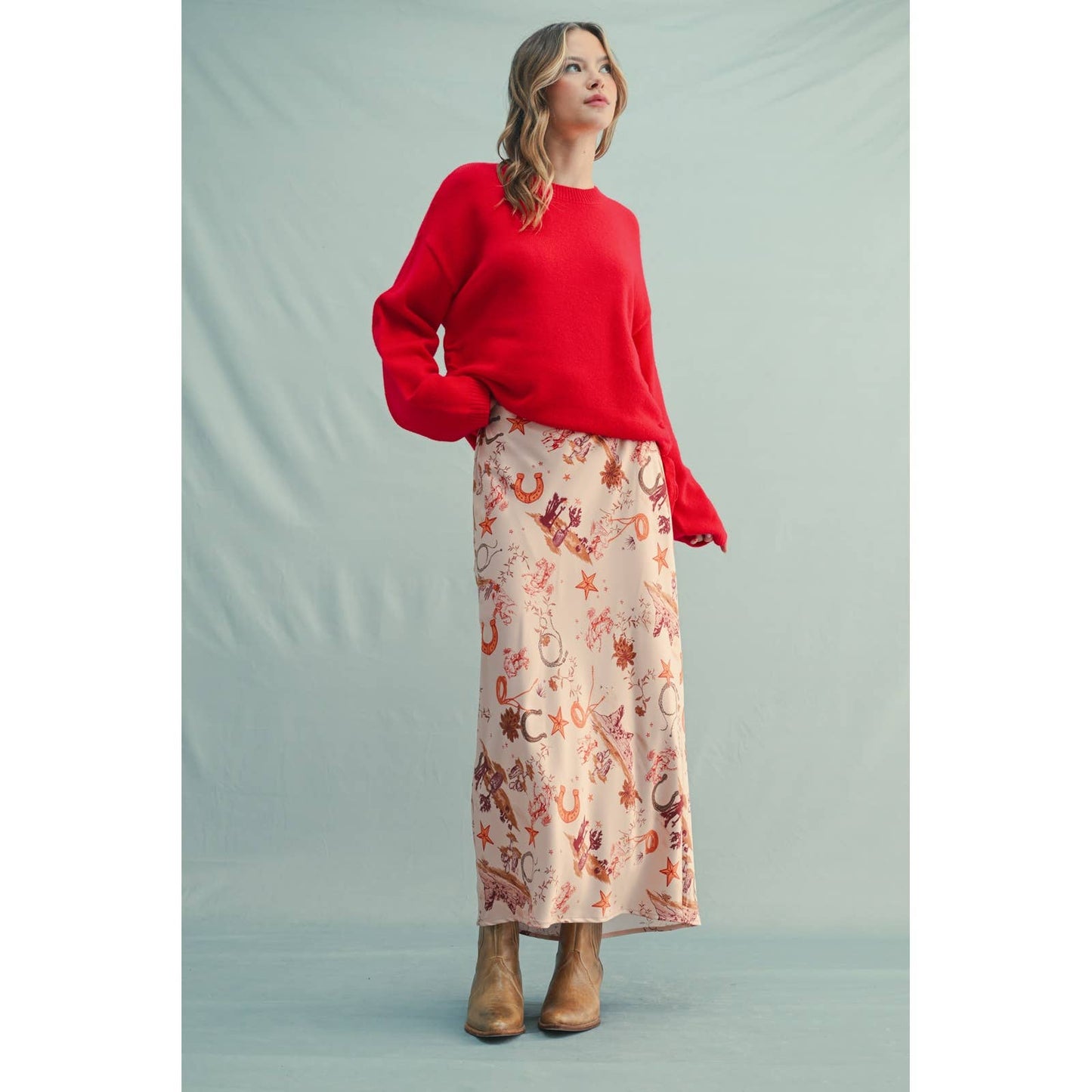 WESTERN PRINT MIDI SKIRT