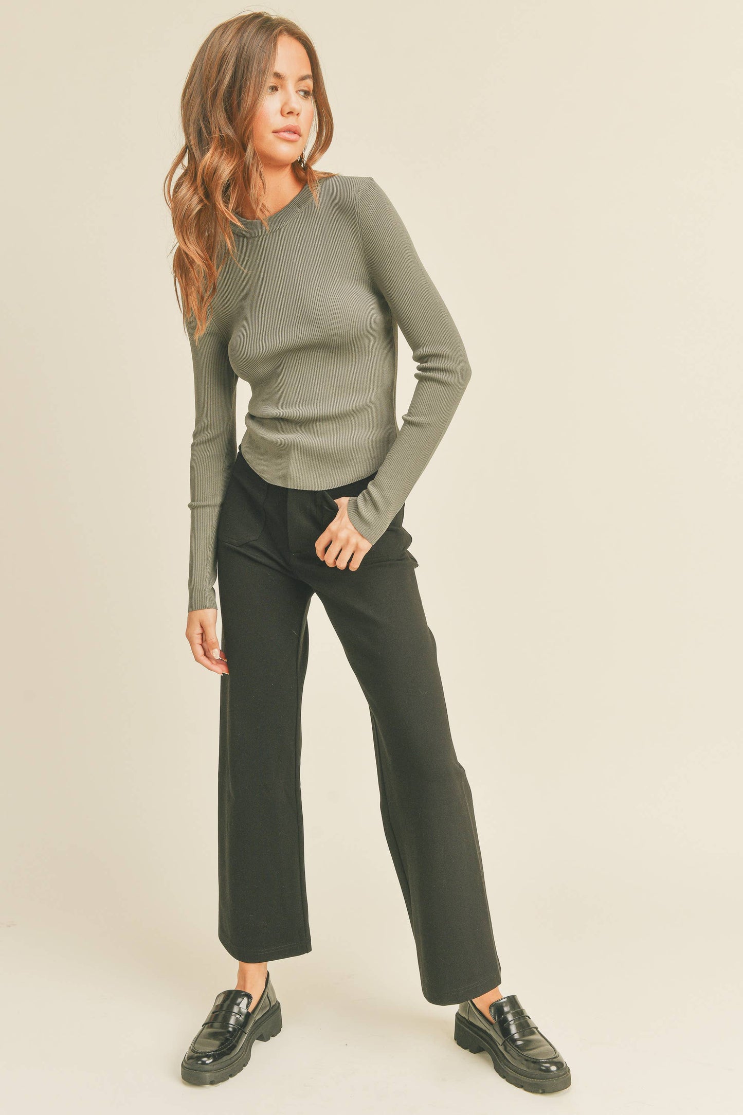 RIBBED LONG SLEEVE TOP
