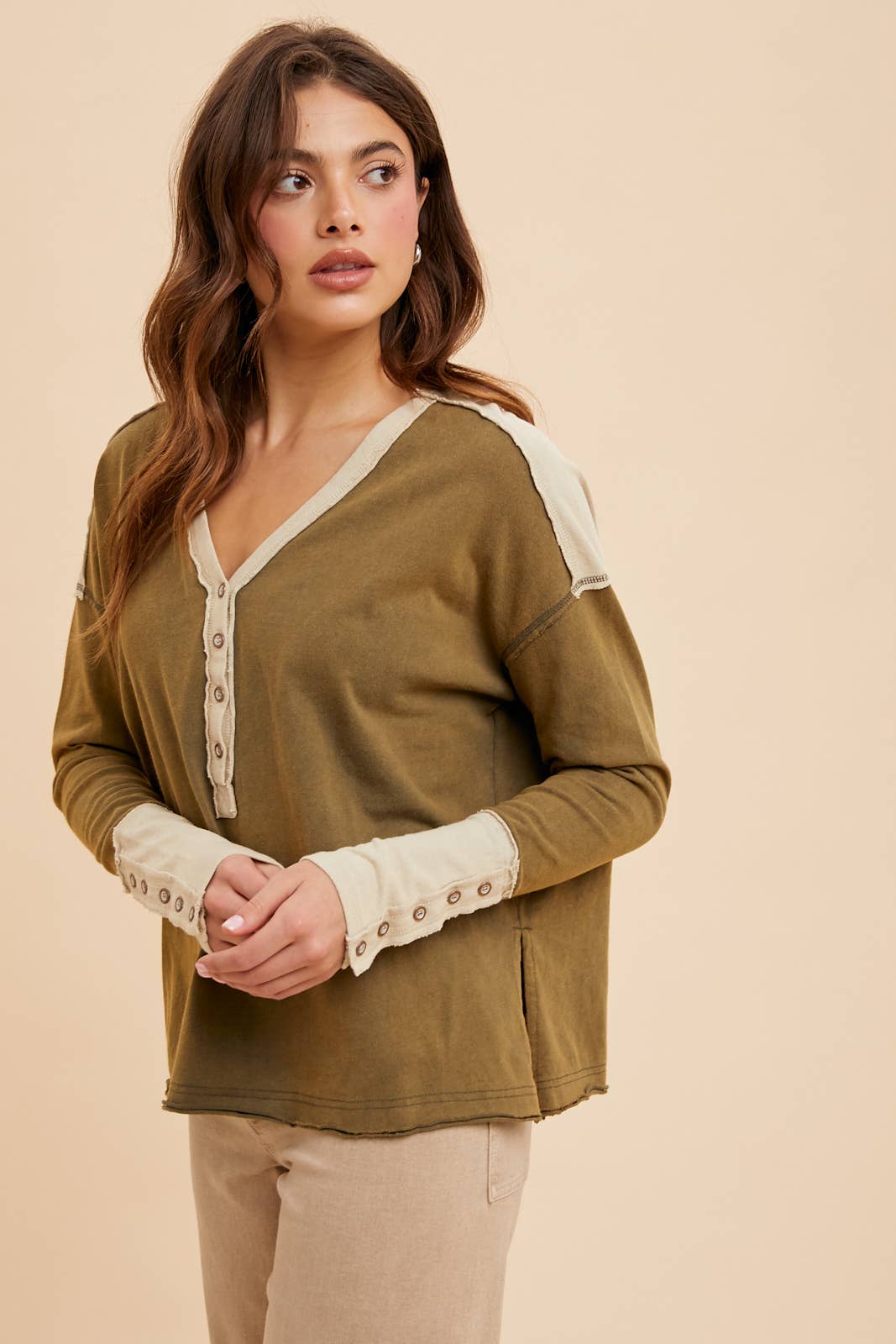 WASHED COTTON HENLEY TOP
