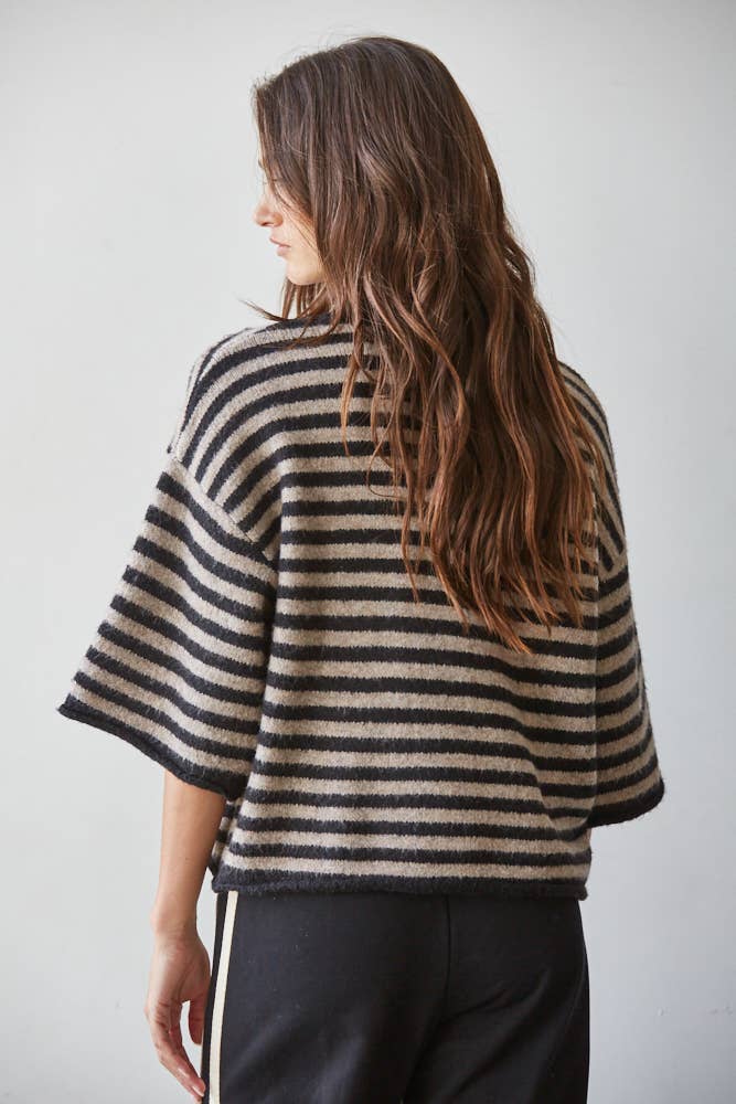 Knit Sweater Striped Cardi Black