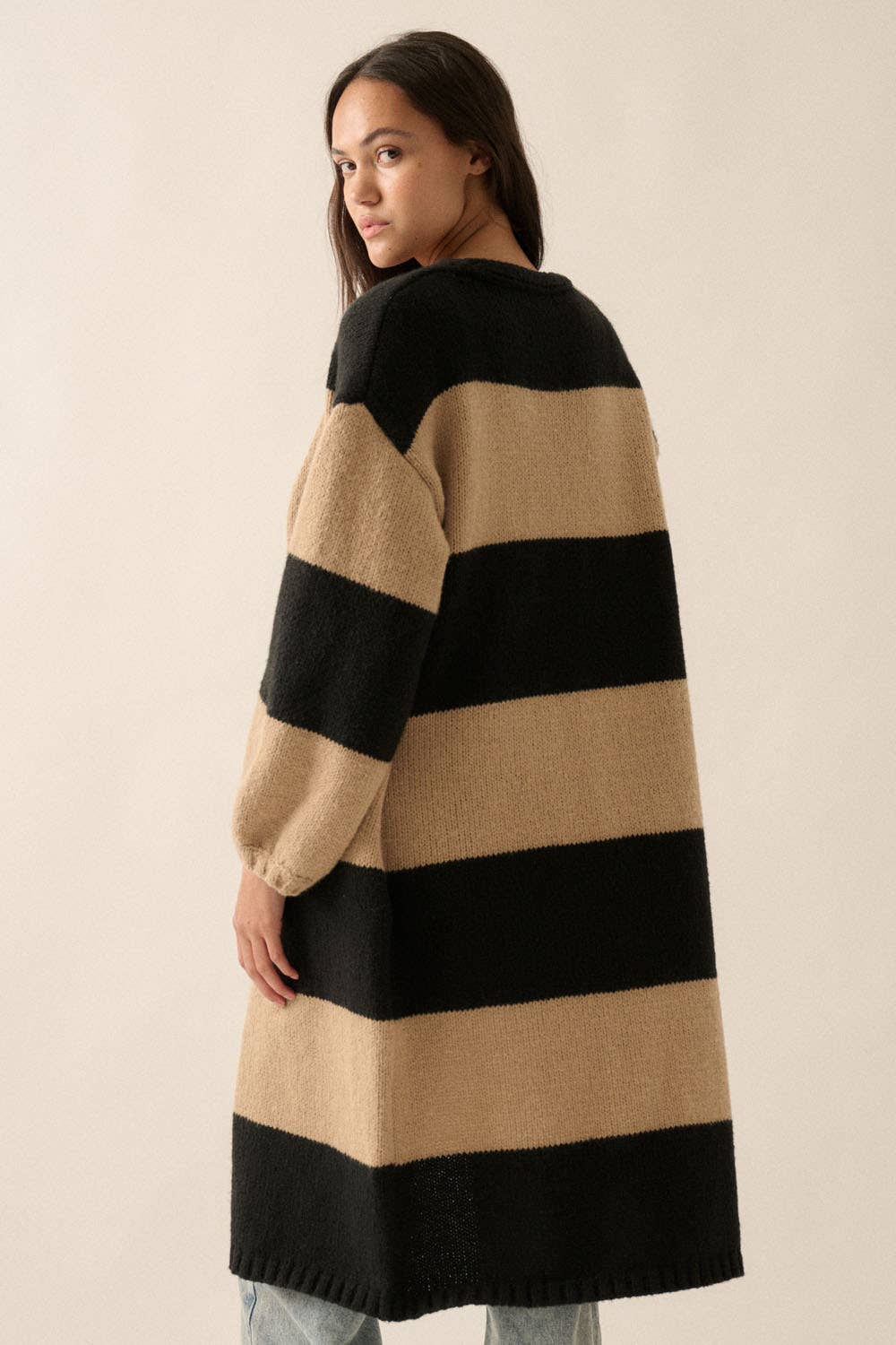 Striped Knit Open Cardi