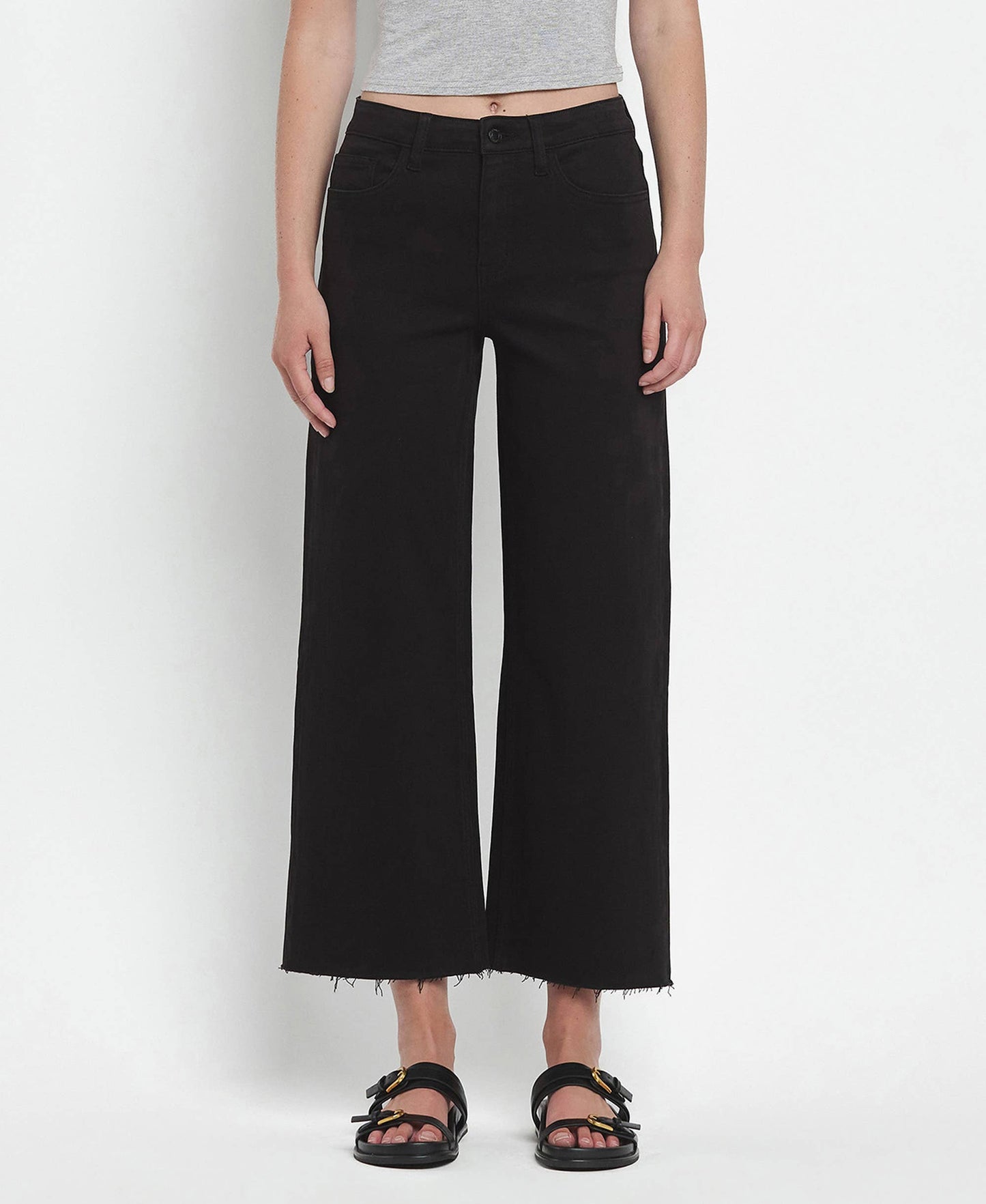HIGH RISE BLACK CROP WIDE LEG JEANS