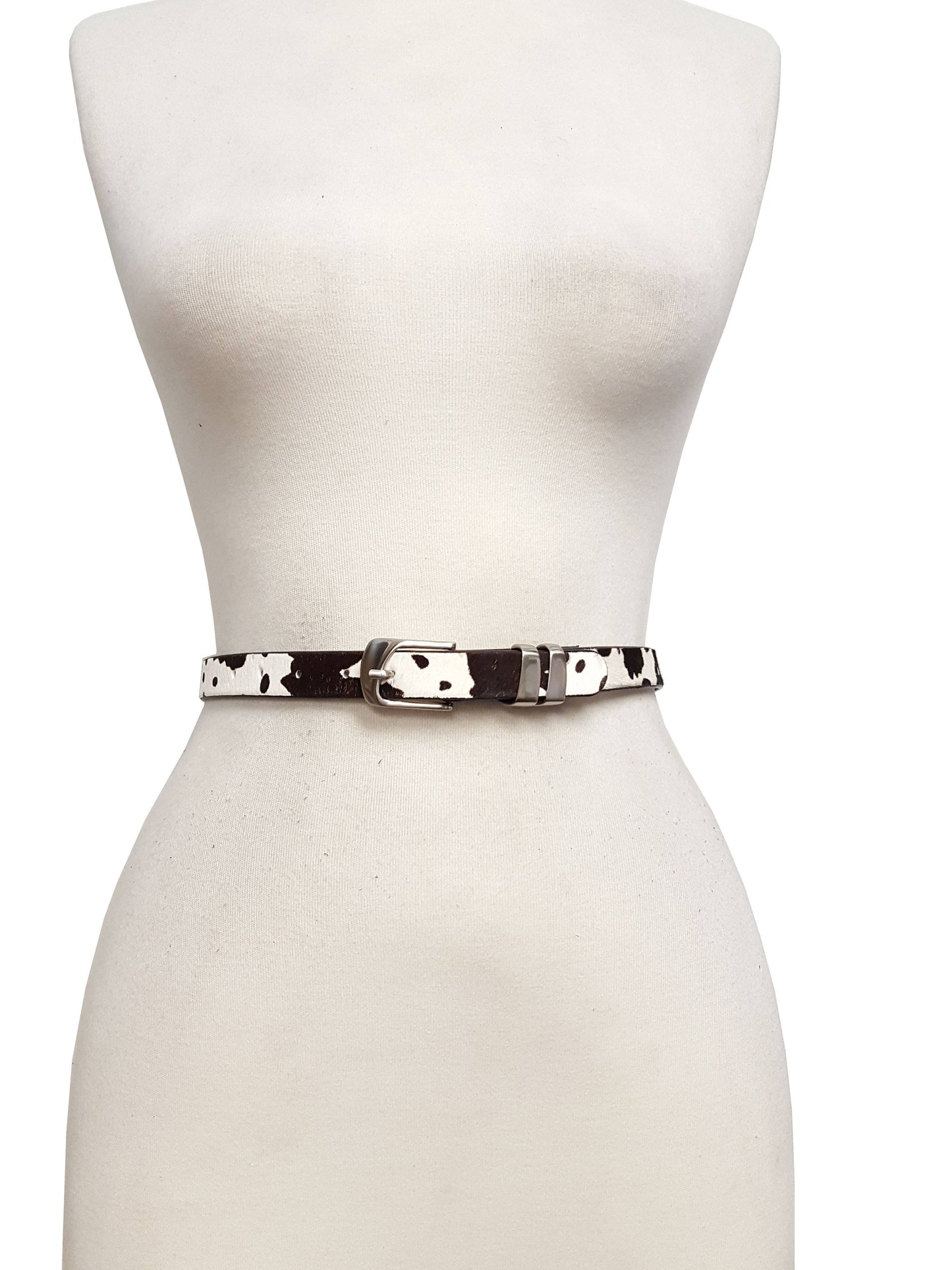 Silver DBL Loop Buckle Cow Hair Leather Belt