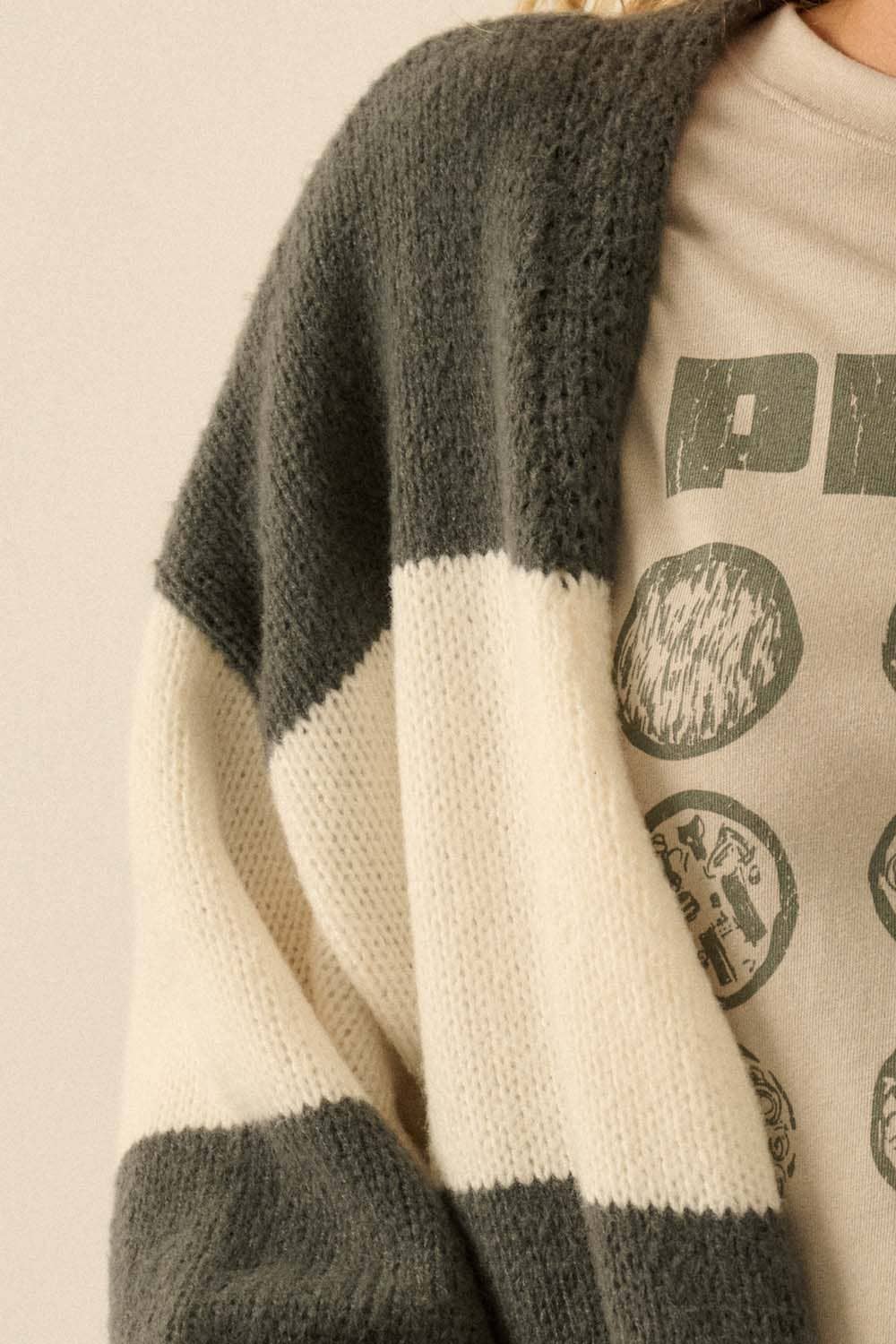 Striped Knit Open Cardi