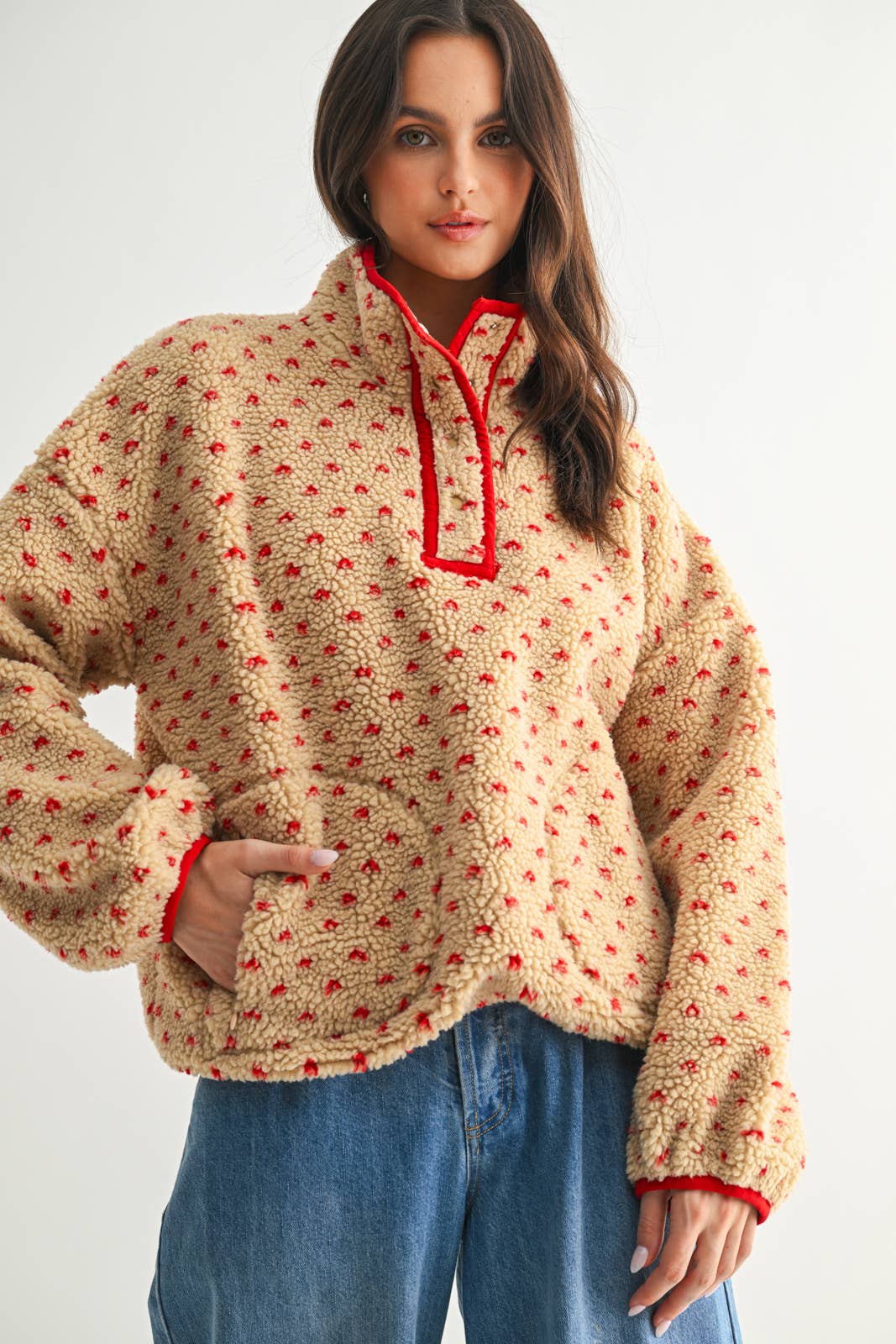 HEART SHERPA FLEECE PULLOVER