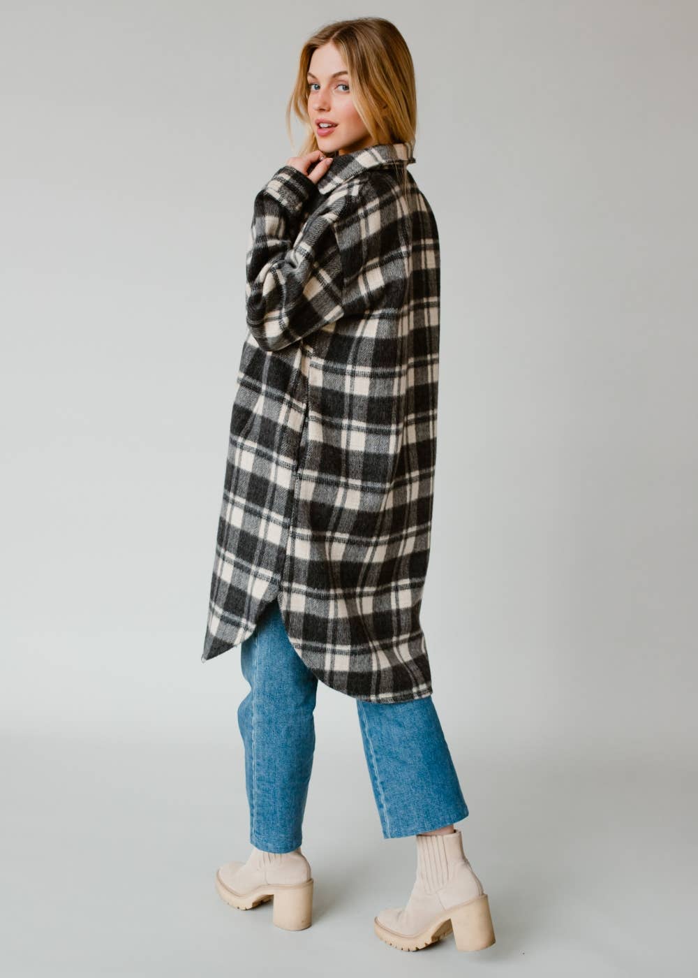 Black & Cream Plaid Long Flannel