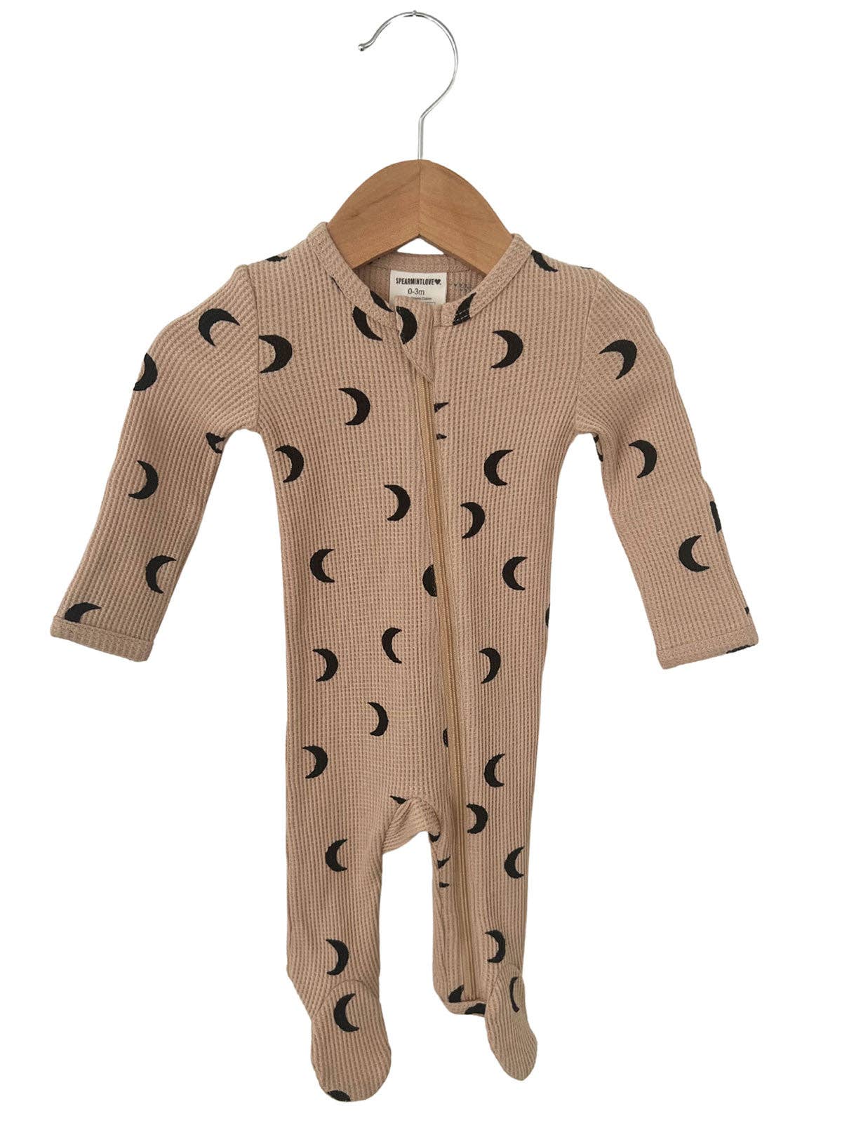 Organic Waffle Basic Zip Footie, Tan/Black Moon