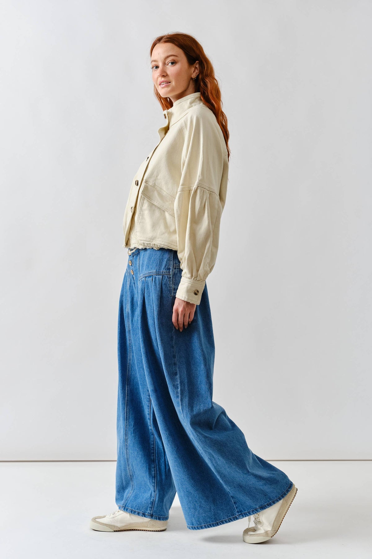 Balloon Sleeve Twill Jacket in Cream