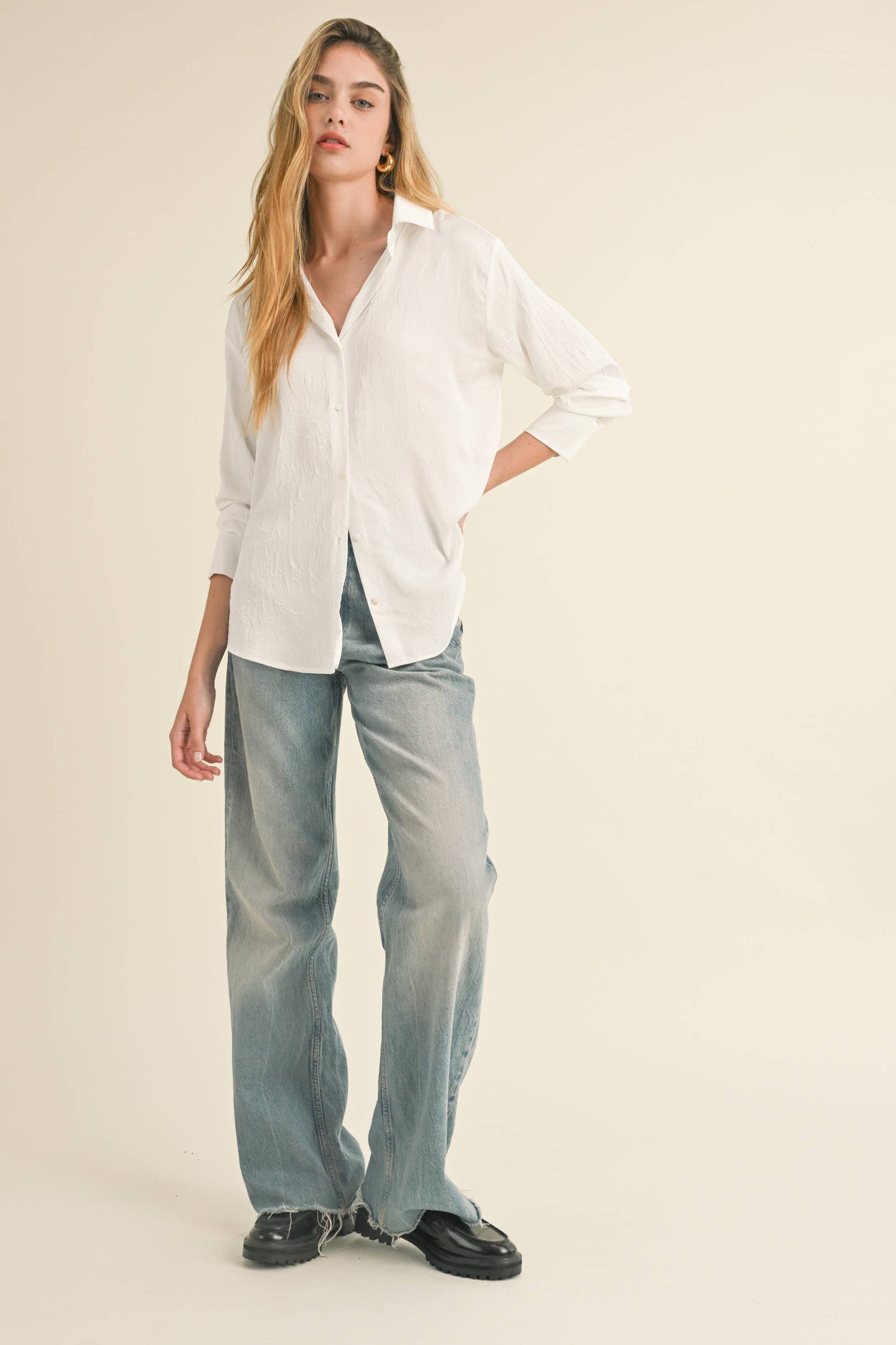 T3832 BUTTONDOWN CRINKLED DETAIL SHIRTS
