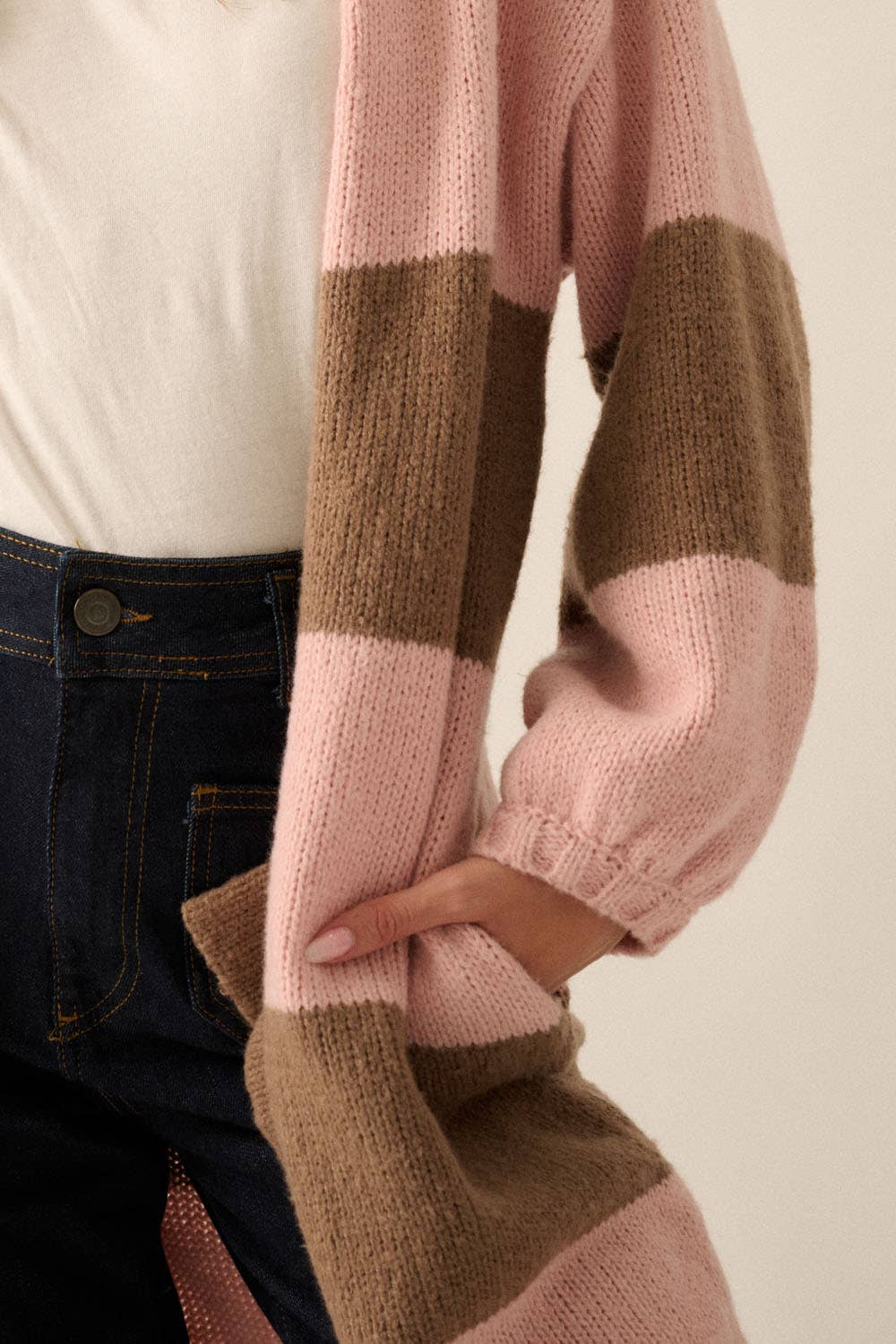 Striped Knit Open Cardi
