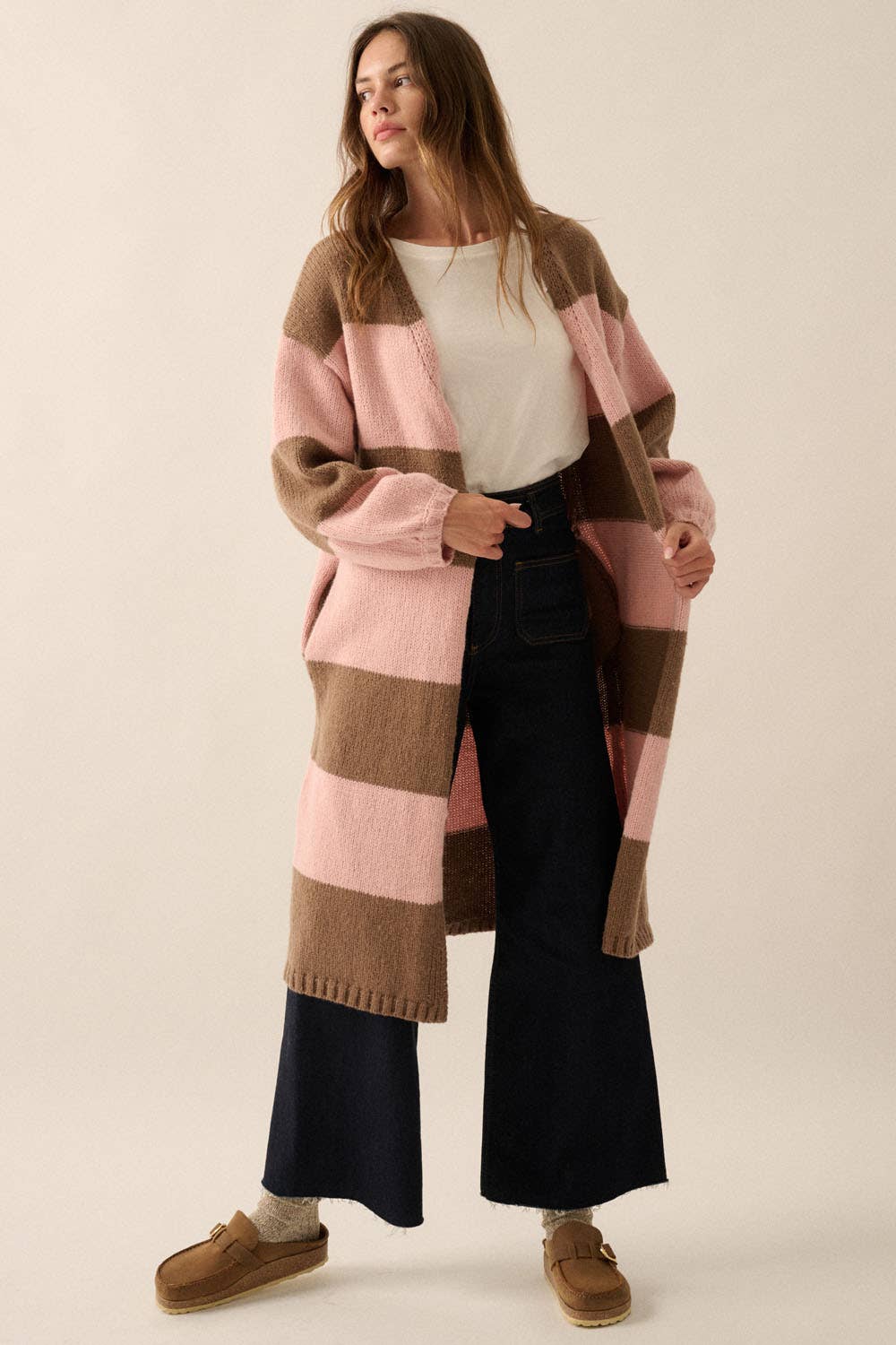 Striped Knit Open Cardi
