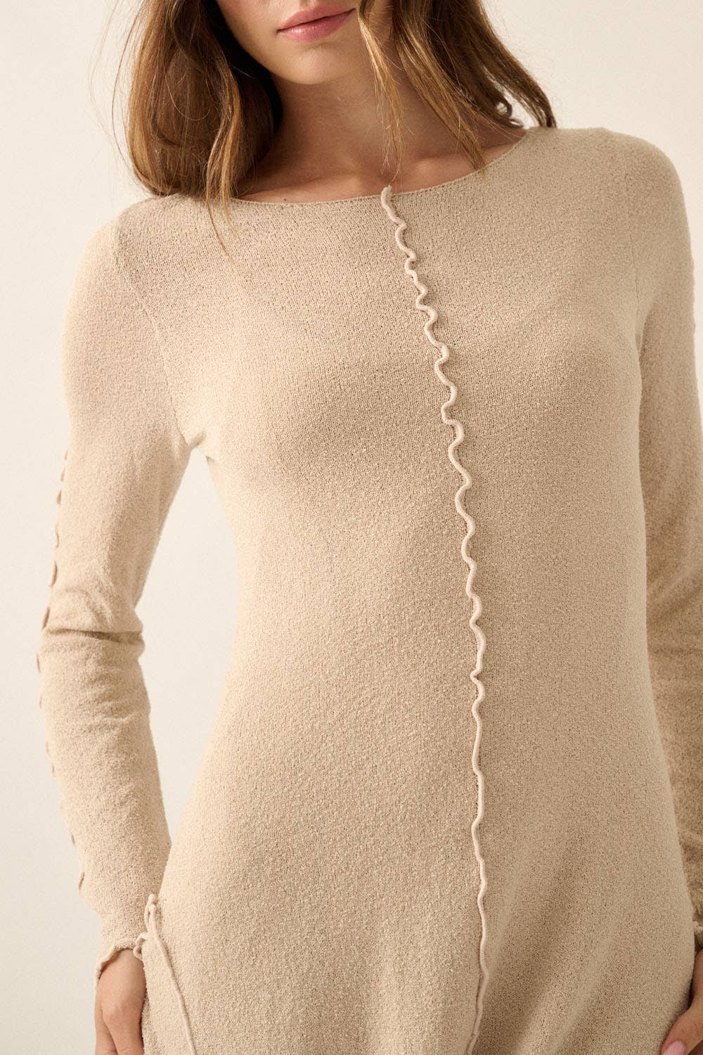 Textured Long-Sleeve Midi Dress
