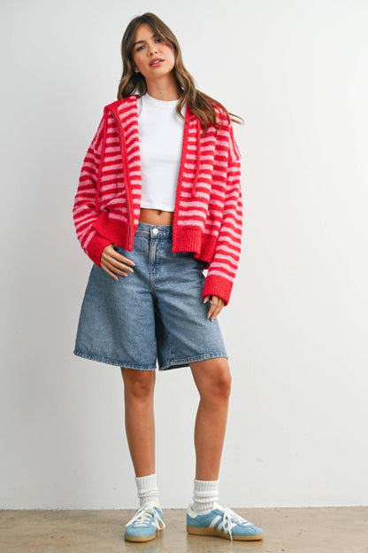 Pink Combo Stripe Zip-Up