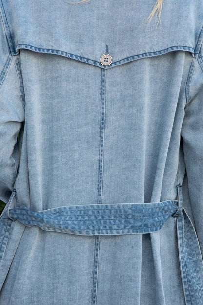 Denim Garment Washed Trench Coat