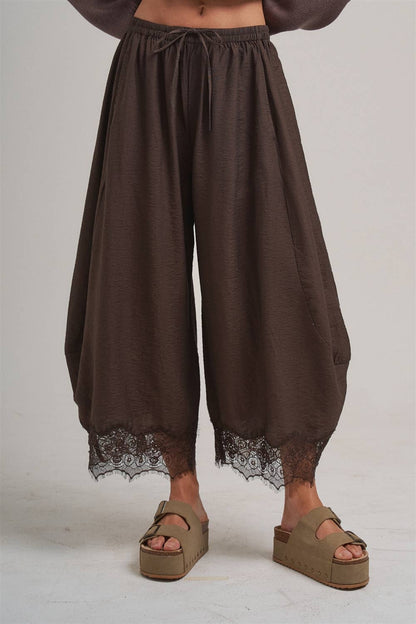 Balloon Satin Lace Pant Chocolate