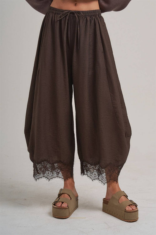 Balloon Satin Lace Pant Chocolate