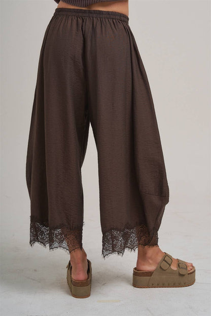Balloon Satin Lace Pant Chocolate