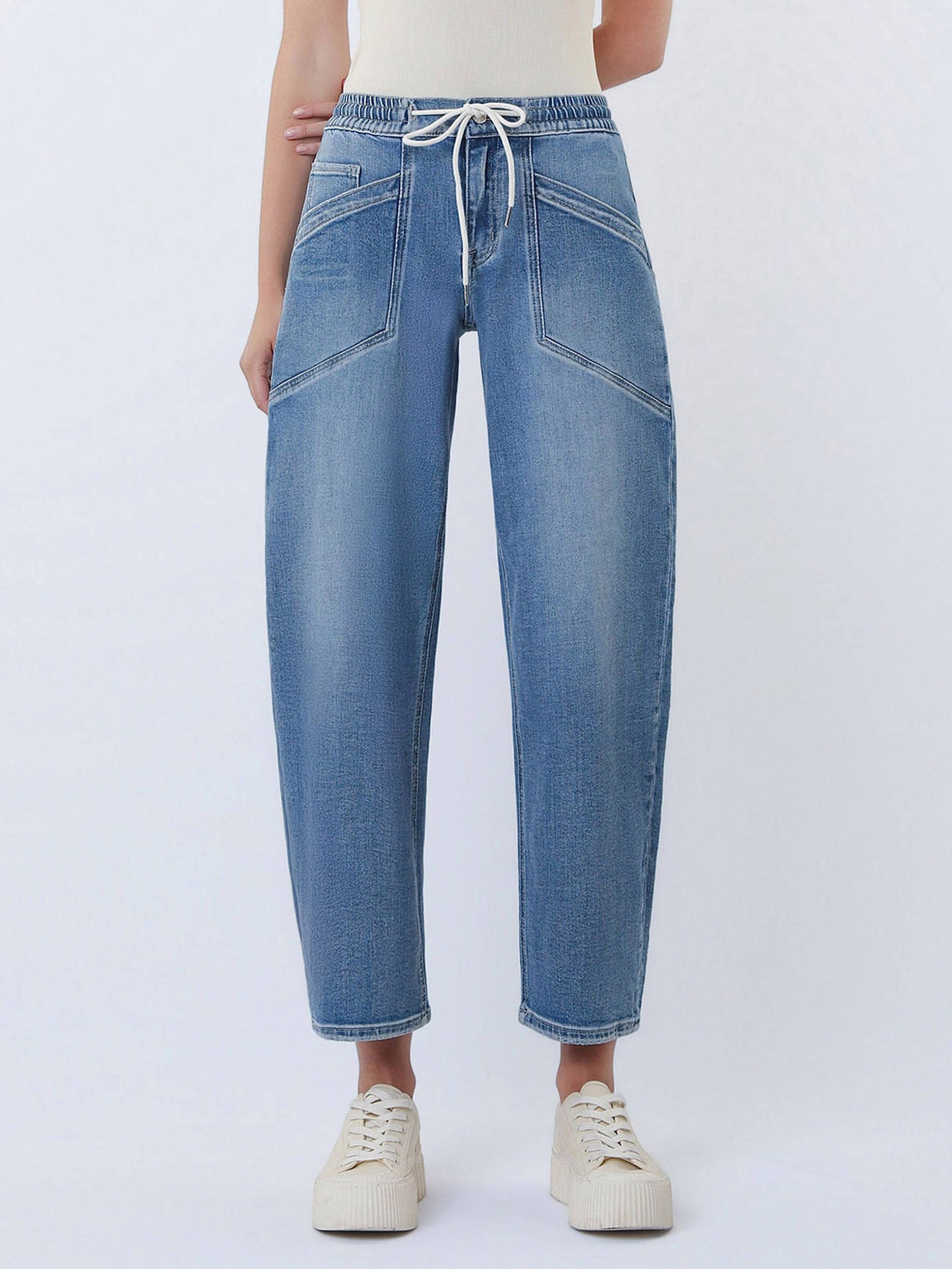 Elastic Tie Barrel Jeans