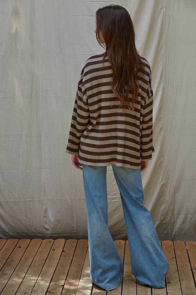 Knit Ribbed Striped Long Sleeve Pullover
