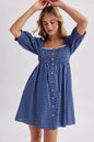 Gingham Smocked Babydoll Dress Blue
