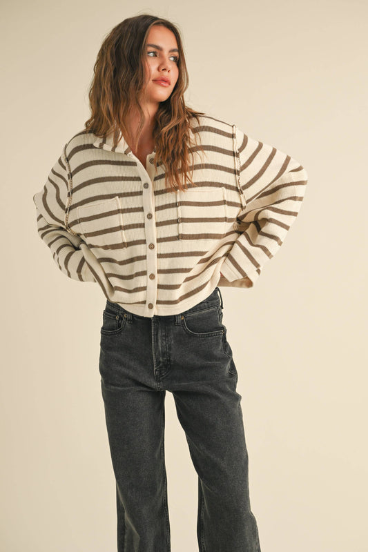 STRIPE BUTTON KNITTED CARDI