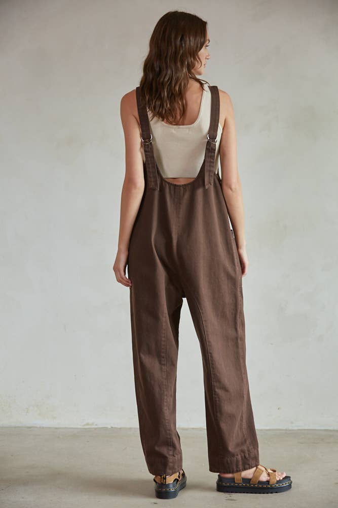Chocolate Denim Wide Leg Overalls