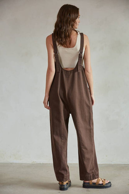 Chocolate Denim Wide Leg Overalls