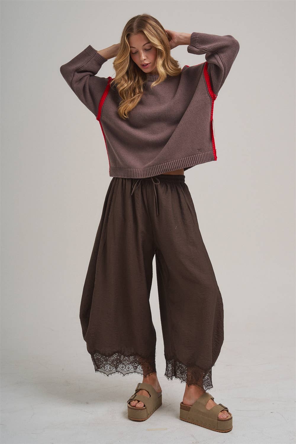 Balloon Satin Lace Pant Chocolate