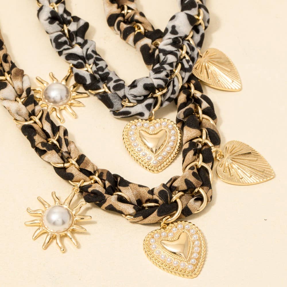 Charms Leopard Braided Bandana Necklace
