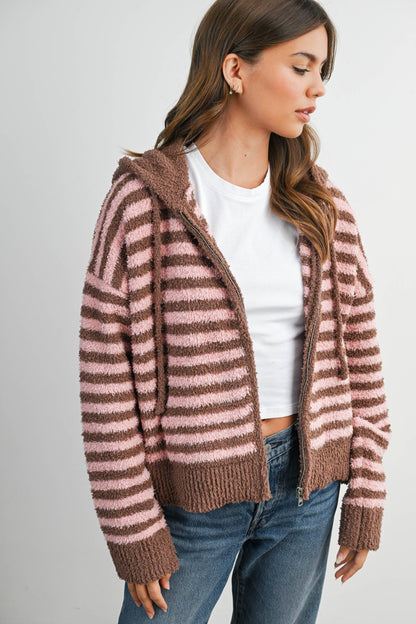 Pink Combo Stripe Zip-Up