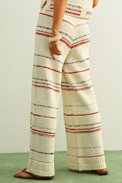 STRIPE PATTERN KNIT PANTS BLUE + RED (Set Option)