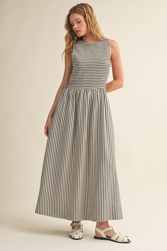 Striped Smocked Long Dress