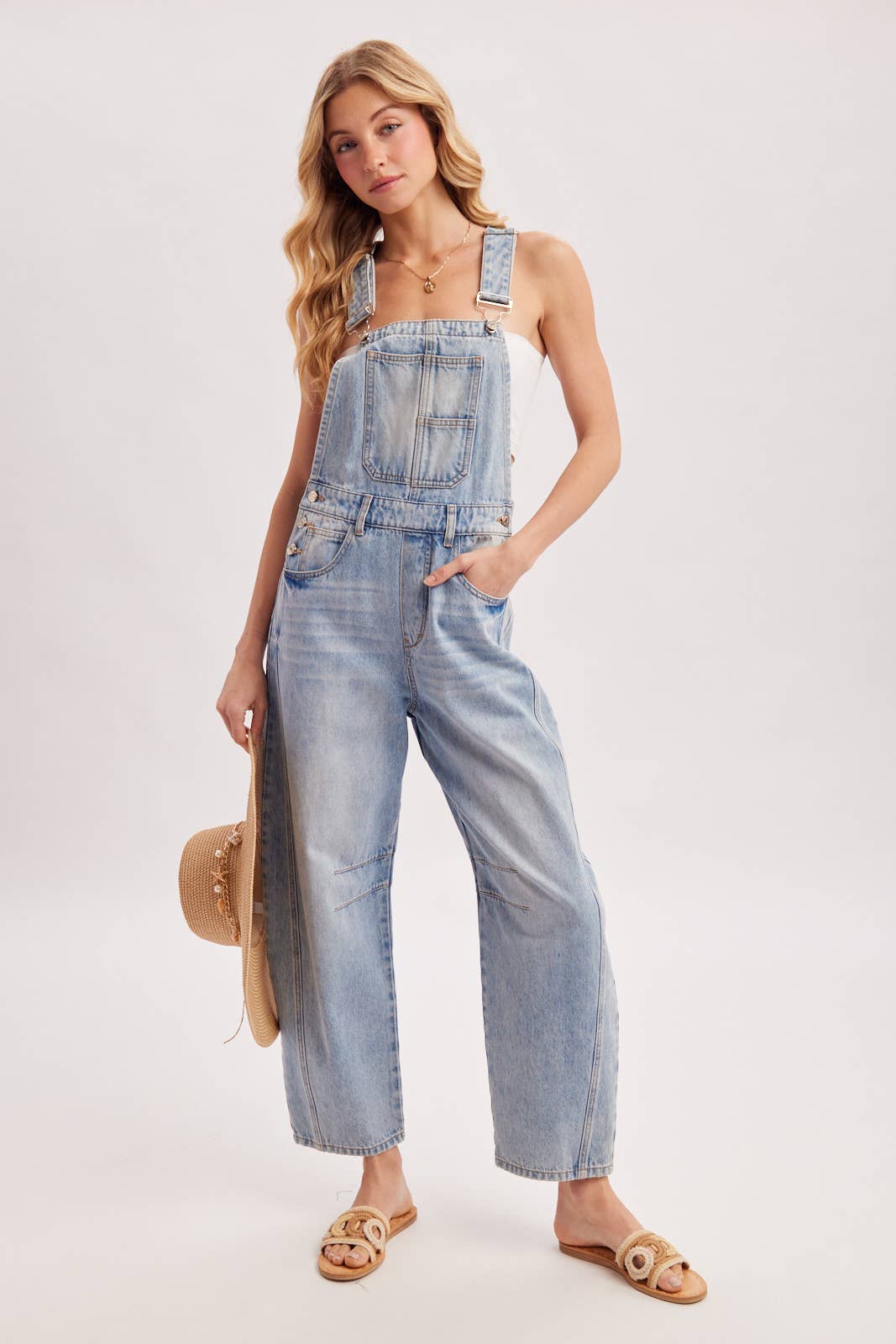DENIM BARREL OVERALLS BLUE