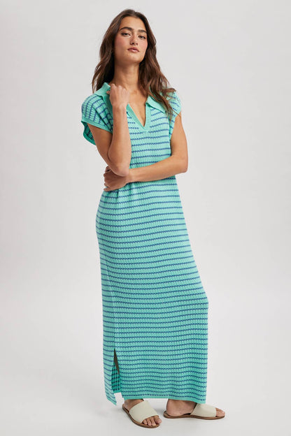 Striped Midi Dress Blue Combo