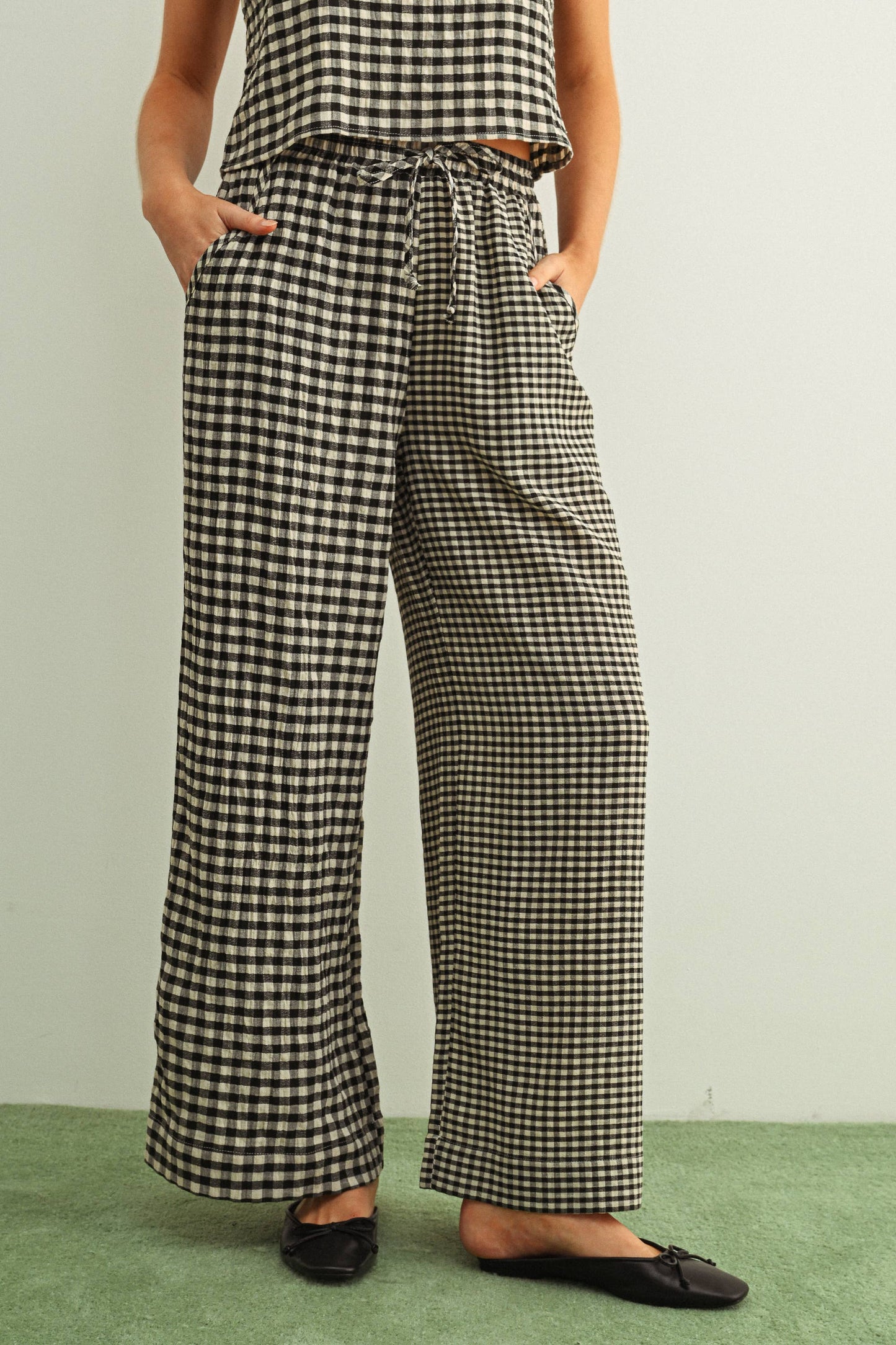 MIXED GINGHAM STRAIGHT PANTS