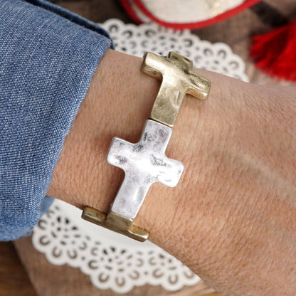 Cross Bracelet Silver Gold Tone Boho Bracelet