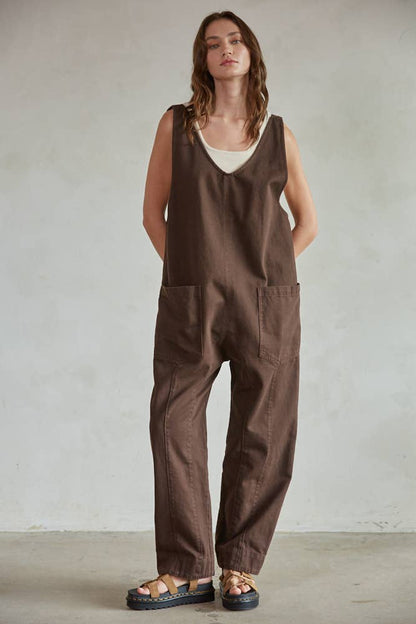 Chocolate Denim Wide Leg Overalls