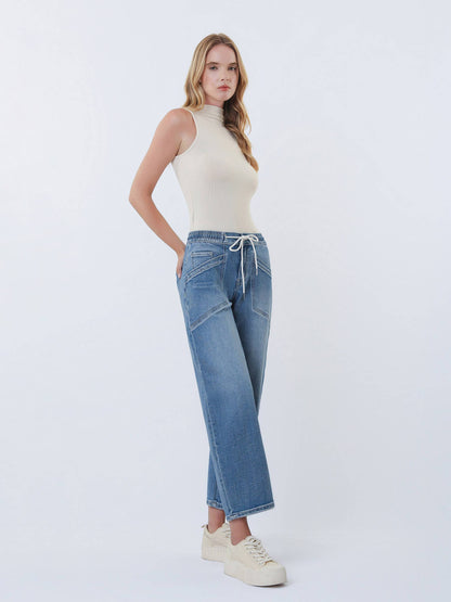 Elastic Tie Barrel Jeans