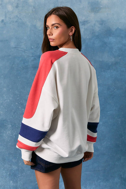 CREW NECK COLOR BLOCK OVERSIZED SWEATSHIRT