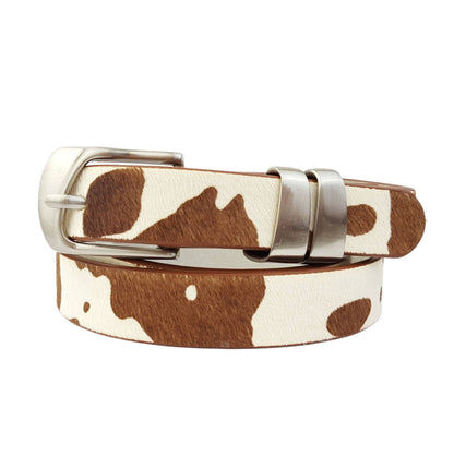 Silver DBL Loop Buckle Cow Hair Leather Belt
