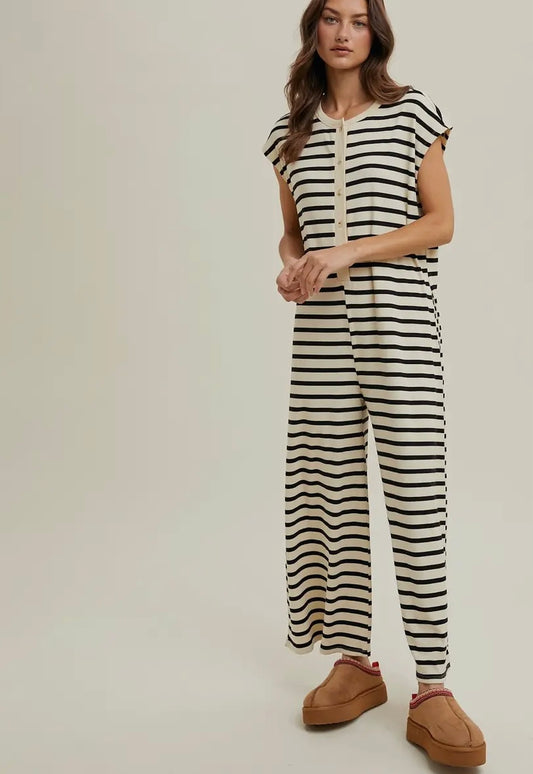 Jumpsuit Short Sleeve Black/Cream